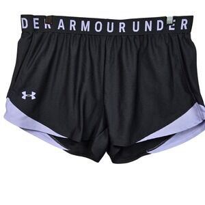Under Armour Heatgear Black Purple Loose Fit Athletic Shorts Womens Size Large